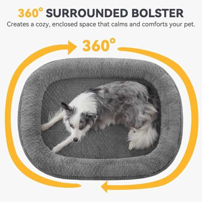 JOEJOY Orthopedic Dog Beds Large Sized Dog, XL Egg-Crate Memory Foam Pet Couch Bed with Bolster Sides, Waterproof Lining, Removable Washable Cover & Non-Slip Bottom, Grey - Image 4