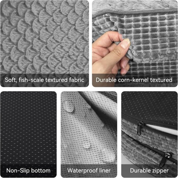 JOEJOY Orthopedic Dog Beds Large Sized Dog, XL Egg-Crate Memory Foam Pet Couch Bed with Bolster Sides, Waterproof Lining, Removable Washable Cover & Non-Slip Bottom, Grey - Image 6