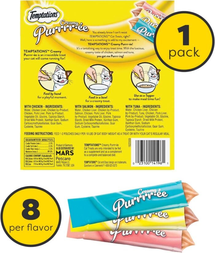 Temptations Creamy Puree Variety Pack of Squeezable Cat Treats, 0.42 oz. Tubes, 24 Count - Image 3