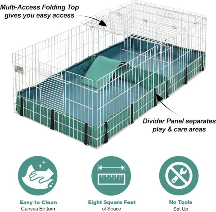 MidWest Homes for Pets Guinea Habitat Plus Cage, Includes Divider Panel and Hinged Top, Washable PVC Canvas Bottom, Expandable Small Animal Cage for Guinea Pigs, 171GHP - Image 3