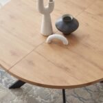46.4" Round Dining Table Set, Mid Century Modern Round Dining Table for 4-6 Person, w/Steel Legs, Coffee Table for Kitchen Dining Room, Office, Save Space (1 Table with 4 Brown Chairs) - Image 5
