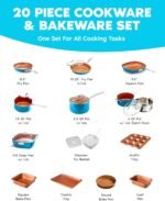 GOTHAM STEEL 20 Piece Copper Pots and Pans Set Nonstick Cookware Set + Complete Ceramic Bakeware Set for Kitchen with Long Lasting Non Stick, Dishwasher/Oven Safe, Non Toxic – Turquoise - Image 3