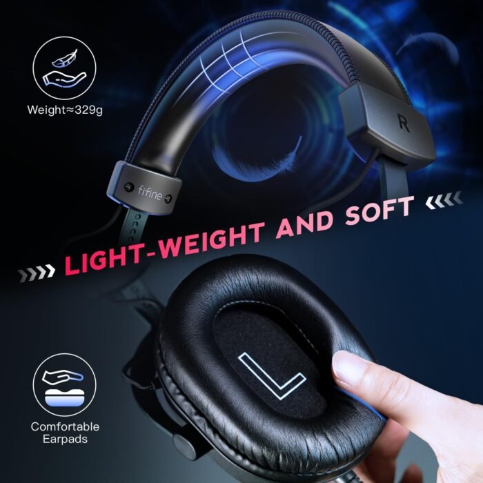 FIFINE PC Gaming Headset, USB Headset with 7.1 Surround Sound, Detachable Microphone, Control Box, 3.5mm Headphones Jack, Over-Ear Wired Headphones for PS5/Xbox/Switch, Black-AmpliGame H9 - Image 5