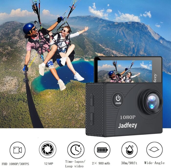 Action Camera FHD 1080P 12MP, 98FT/30M Underwater Waterproof Camera with 2 Batteries, Wide Angle Sports Camera with Accessories Kit Suitable for Helmet, Bicycle, etc. - Image 3