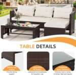 Shintenchi Outdoor Patio Furniture Sets, Wicker Patio sectional Sets 3-Piece, All Weather Wicker Rattan Patio Seating Sofas with Glass Coffee Table and Cushion (Beige) - Image 4
