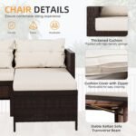 Shintenchi Outdoor Patio Furniture Sets, Wicker Patio sectional Sets 3-Piece, All Weather Wicker Rattan Patio Seating Sofas with Glass Coffee Table and Cushion (Beige) - Image 5