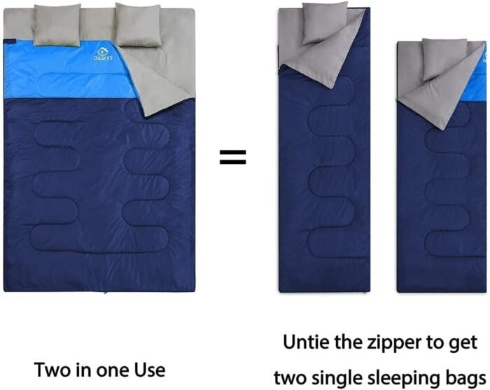 oaskys Double Sleeping Bag for Adults with 2 Pillows - Queen Size XL Waterproof Sleeping Bag for All Season Camping Hiking Backpacking 2 Person Sleeping Bags for Cold Weather & Warm - Image 4