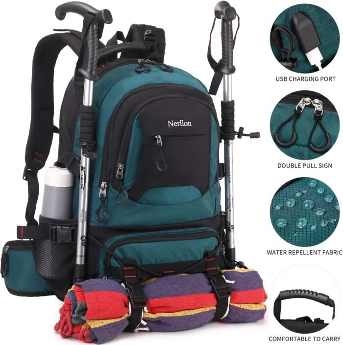 Nerlion 40L Hiking Backpack Travel Backpack for Men Women Camping Waterproof Outdoor Hiking Daypack Lightweight Backpack (Dark Green) - Image 3