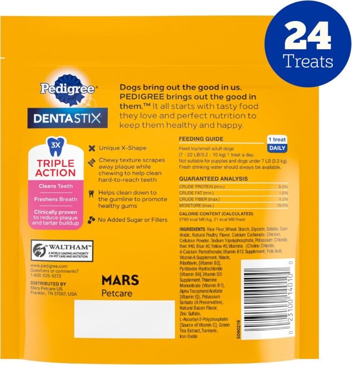 Pedigree Dentastix Dual Flavor Small Dog Dental Treats, Bacon & Chicken, 5.08 oz. Bag (24 Treats) - Image 3