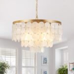 Shell Chandelier, White and Gold Chandelier Light Fixture with 4 Lights Capiz Seashell Pendant for Foyer,Kitchen Island,Entryway,Dining Room (18" Coastal Chandeliers) - Image 6