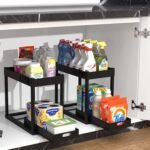 2PC Under Sink Organizer Rack 2 Tier Under Sliding Cabinet Basket Organizer Drawer with 4 Hooks, Multi-purpose Under Sink Storage for Bathroom Kitchen Desktop（Black） - Image 4