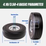 4.10/3.50-4 Tire & Wheel Flat Free, 2 Pcs Heavy Duty Solid PU Non-inflated Tires with Double Sealed Bearings, 5/8 in Axle Bore Hole & 2.15 in Offset Hub for Dolly/Garden Cart/Wheelbarrow/Wagon - Image 3