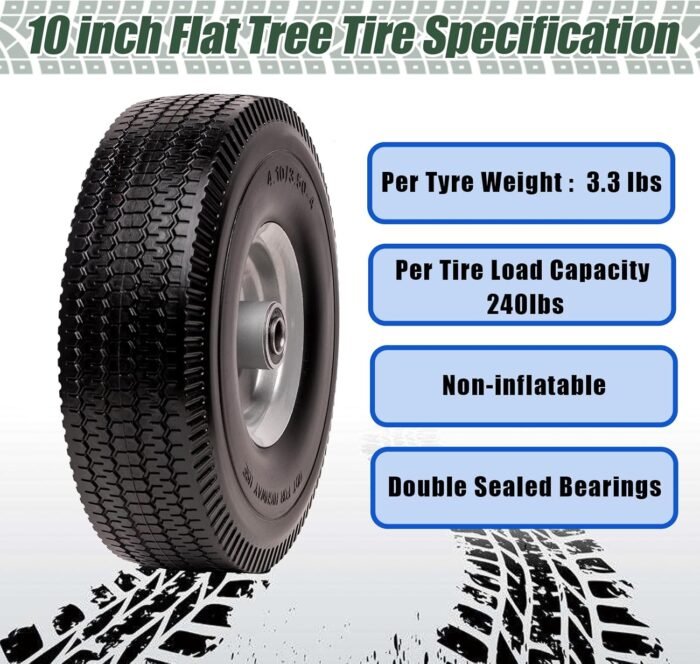 4.10/3.50-4 Tire & Wheel Flat Free, 2 Pcs Heavy Duty Solid PU Non-inflated Tires with Double Sealed Bearings, 5/8 in Axle Bore Hole & 2.15 in Offset Hub for Dolly/Garden Cart/Wheelbarrow/Wagon - Image 4