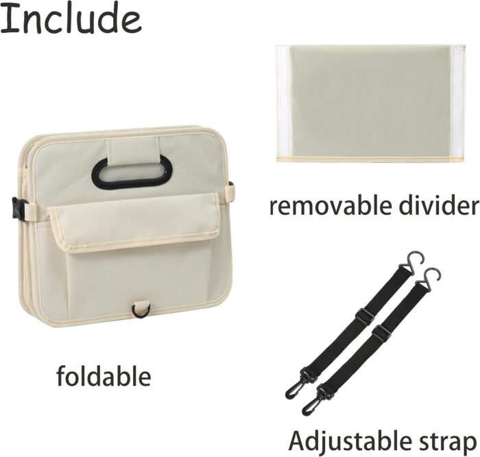 Car Trunk Organizer Car Storage Organizer Collapsible Multi Compartment Car Organizer Adjustable Straps for SUV(Beige) - Image 5