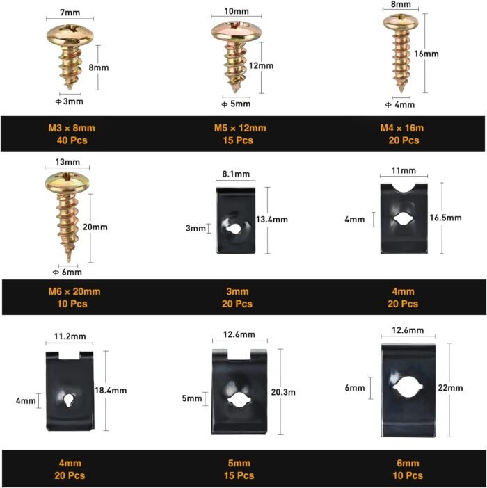 GOOACC 170Pcs Car U-Clip and Screw Assortment Kit 9 Different Sizes Automotive U Nut and Screw Clip Replacement Parts for Dash Door Panel Interior - Image 3