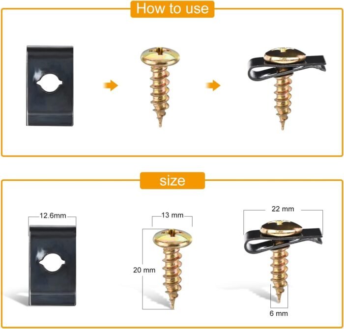 GOOACC 170Pcs Car U-Clip and Screw Assortment Kit 9 Different Sizes Automotive U Nut and Screw Clip Replacement Parts for Dash Door Panel Interior - Image 6
