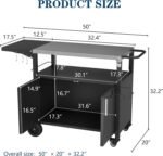 JY QAQA Outdoor Grill Cart with Storage,Patio Kitchen Island Outdoor Grill Table with Wheels,BBQ Cart Movable Pizza Oven Table Stand, Storage Cabinet, Foldable Tabletop, (Black) - Image 3