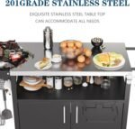 JY QAQA Outdoor Grill Cart with Storage,Patio Kitchen Island Outdoor Grill Table with Wheels,BBQ Cart Movable Pizza Oven Table Stand, Storage Cabinet, Foldable Tabletop, (Black) - Image 4