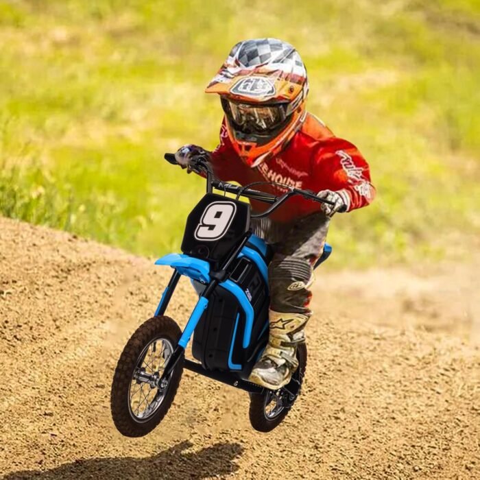 350W Electric Motorcycle for Kids 8–12, 3-Speed Dirt Bike with 14.29 MPH Top Speed, 24v Battery, Hand-Operated Rear Brake & Twist-Grip Throttle, 13.7 Miles Long Range Blue9 - Image 4