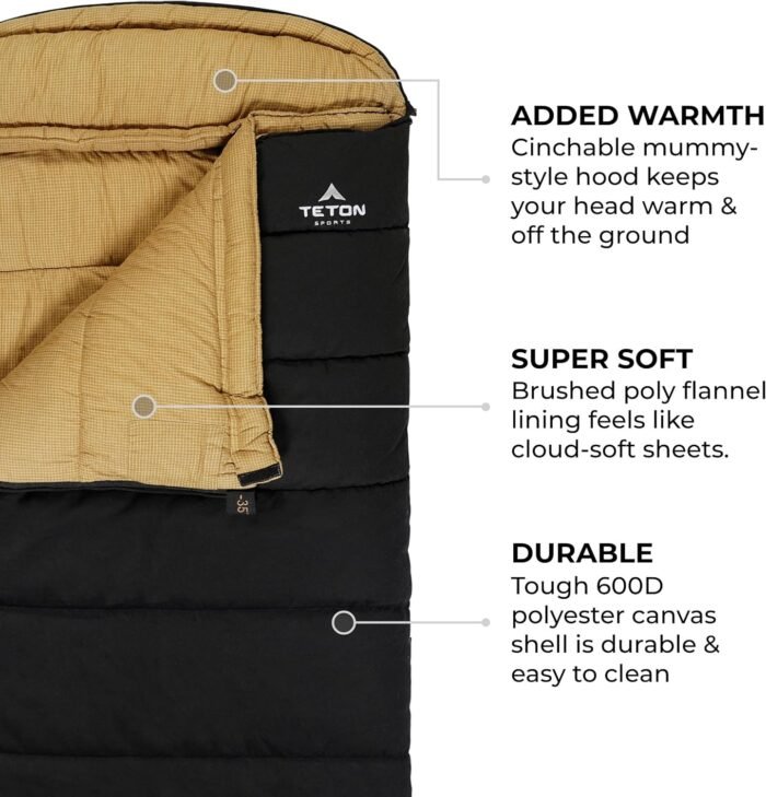 TETON Sports Deer Hunter -35F and 0F Degree Sleeping Bag. Warm and Comfortable Camping Sleeping Bags, Teton Tough Canvas Shell for Camping, Hunting, and Cold Weather - Image 5