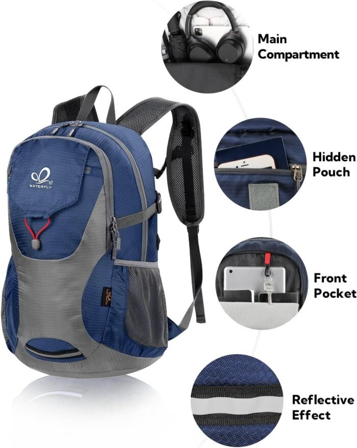 WATERFLY Lightweight Packable Hiking Backpack: 30L Foldable Travel Daypack Ultralight Camping Day Pack for Woman Man - Image 4