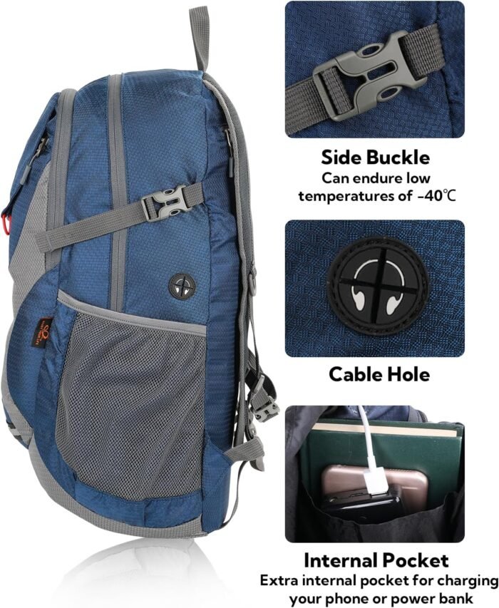 WATERFLY Lightweight Packable Hiking Backpack: 30L Foldable Travel Daypack Ultralight Camping Day Pack for Woman Man - Image 5