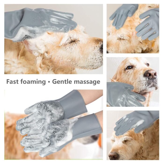 Pet Grooming Gloves - Gentle Dog Bathing Shampoo Brush - Massage Mitt with Enhanced Five Finger Design - Efficient Deshedding Glove for Dogs, Cats, Rabbits and Horses - 1 Pack - Image 4