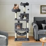 Yaheetech 62.5inches Cat Tree Cat Tower Cat Condo with Platform & Hammock, Scratching Posts for Kittens Pet Play House with Plush Perch for Indoor Activity Relaxing, Dark Gray - Image 3