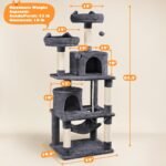Yaheetech 62.5inches Cat Tree Cat Tower Cat Condo with Platform & Hammock, Scratching Posts for Kittens Pet Play House with Plush Perch for Indoor Activity Relaxing, Dark Gray - Image 5