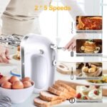 Hand Mixer Electric, 400W Food Mixer 5 Speeds Handheld Blender, 5 Stainless Steel Accessories, Storage Box, Kitchen Blender with Cord for Cream, Cookies, Dishwasher Safe, White - Image 4