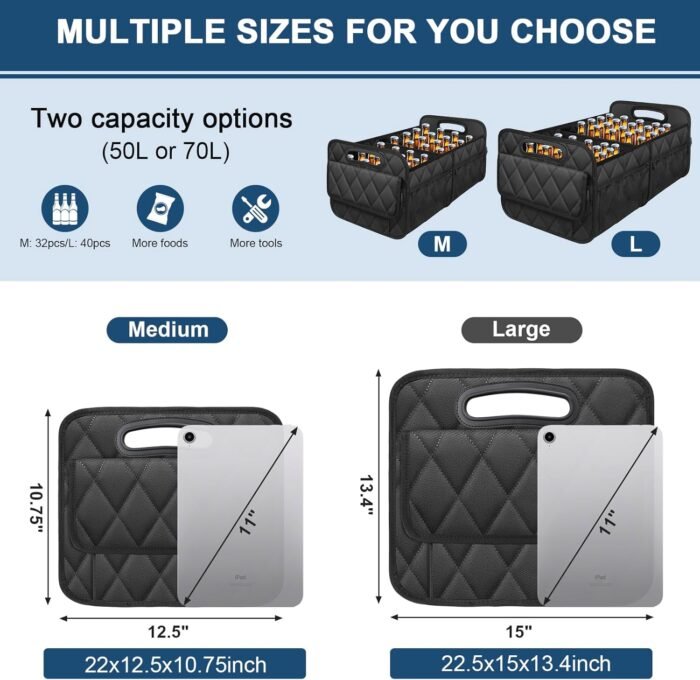 Deosk Car Trunk Organizer for SUV, Car Organizers and Storage with 6 Pocket, Car Accessories for Women/Men 50LWaterproof Polyester Trunk Organizer, Black - Image 3