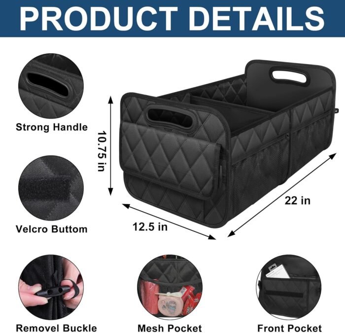 Deosk Car Trunk Organizer for SUV, Car Organizers and Storage with 6 Pocket, Car Accessories for Women/Men 50LWaterproof Polyester Trunk Organizer, Black - Image 5