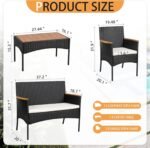 Shintenchi 4-Piece Patio Furniture Set, Outdoor Wicker Patio Conversation Furniture Set with Cushions and Wooden Tabletop for Paito Lawn Backyard, White Cushion - Image 4