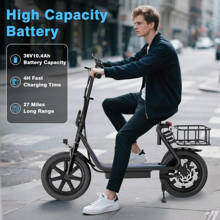 VOLPAM Electric Scooter Adults, Foldable E-Scooter for Adults, 500W Motor, 22 MPH Speed, 27 Mile Range, 14" Tires, Electric Kick Scooter with Seat, Dual/Braking System - Image 5
