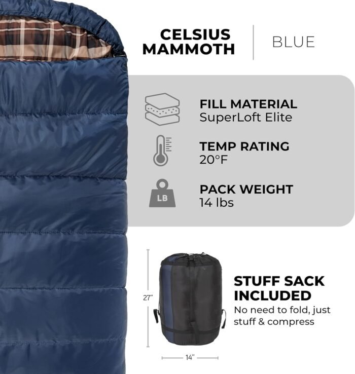 Teton Mammoth Queen Size Double Sleeping Bag- A Warm Bag The Whole Family can Enjoy – Great for Camping, Hunting and Base Camp. Compression Sack Included - Image 4