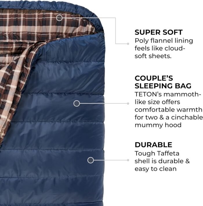 Teton Mammoth Queen Size Double Sleeping Bag- A Warm Bag The Whole Family can Enjoy – Great for Camping, Hunting and Base Camp. Compression Sack Included - Image 5