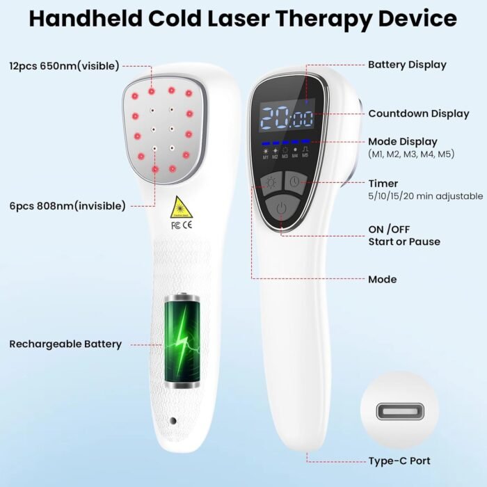 Cold Laser Therapy Device for Human & Pets–Handheld Red Light Therapy Devices with Stand, 6x808 nm + 12x650 nm, PW Pulsed Mode, Gentle Low-Level Laser Therapy for Pain Relief Muscle Recovery - Image 8