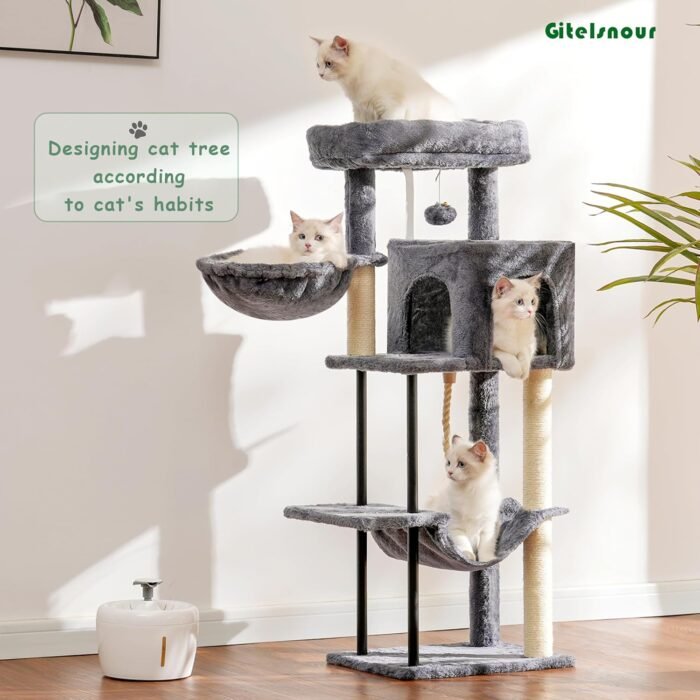 Cat Tree, Cat Tower for Indoor Cats, 43.3 inch Cat Tree Tower with Sturdy Steel Tube, Hammock, Cat Condo for Small Cats and Kittens, Scratching Post, Smoky Gray GCT004SG - Image 3