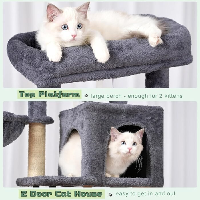 Cat Tree, Cat Tower for Indoor Cats, 43.3 inch Cat Tree Tower with Sturdy Steel Tube, Hammock, Cat Condo for Small Cats and Kittens, Scratching Post, Smoky Gray GCT004SG - Image 6