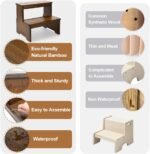 StrongTek Bamboo Two Step Stool for Adults and Kids, Bed Stepstool with Anti-Slip Bottom, Heavy Duty for Kitchen, Bathroom, Bedside Step Stool, Wooden Step Stairs 350 lbs Capacity - Image 5