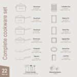 Pots and Pans Set, 22-Piece Non Stick Cookware & Bakeware Sets with Plaid Pattern, Stackable Design, Dishwasher Safe, Stain-resistant, Oven & All-Stove Safe, Tempered Glass Lid, Golden - Image 3