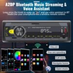 UNITOPSCI Single Din Car Stereo Bluetooth 5.0 Multimedia Audio Receiver, Push to Talk Assistant, Hands-Free Call Voice Control, MP3/FM/AUX in/USB/TF Input APP Control LCD Digital Display - Image 4