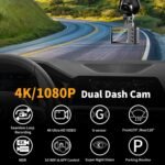 Dash Cam Front and Rear: 4K Dual Channel Dash Cam - 5GHz WiFi, Dash Camera for Cars with 64GB Card, 2" IPS, App Control, G-Sensor, Loop Recording, 170° Wide Angle, Night Vision, 24H Parking Mode - Image 3