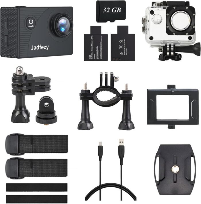 Action Camera FHD 1080P with 32GB Card, 98FT/30M Underwater Waterproof Camera with 2 Rechargeable Batteries, Wide Angle Sports Camera with Accessories Kit Suitable for Helmet, Bicycle, etc. - Image 3