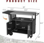 Vongrasig Grill Cart with Storage, Outdoor Bar Cart Rolling BBQ Movable Pizza Oven Table Stand with Foldable Stainless Steel Top & Storage Cabinet, Black - Image 3