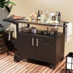 Vongrasig Grill Cart with Storage, Outdoor Bar Cart Rolling BBQ Movable Pizza Oven Table Stand with Foldable Stainless Steel Top & Storage Cabinet, Black - Image 4
