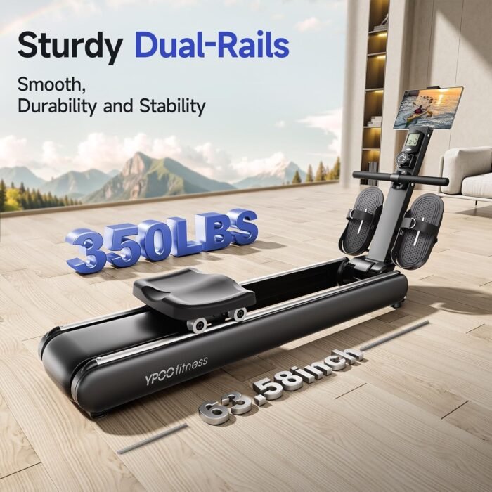 Rowing Machines for Home, Magnetic Row Machine Foldable, 16 Levels Quiet Resistance Rowing Machine with Dual Slide Rail, Folding Indoor Rowers Compact with Max 350lb Weight Capacity - Image 8