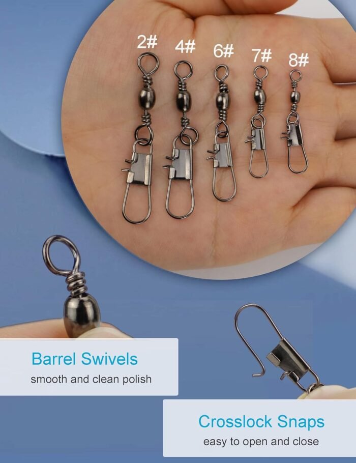 Beoccudo Fishing Swivels Snap Swivels 210pcs Barrel Swivels with Snaps, Fishing Swivels Saltwater Freshwater Snap Connector - Image 4