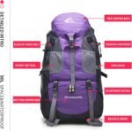Bseash 50L Hiking Backpack, Water Resistant Lightweight Outdoor Sport Daypack Travel Bag for Camping Climbing Skiing Cycling (Purple - No Shoe Compartment) - Image 6