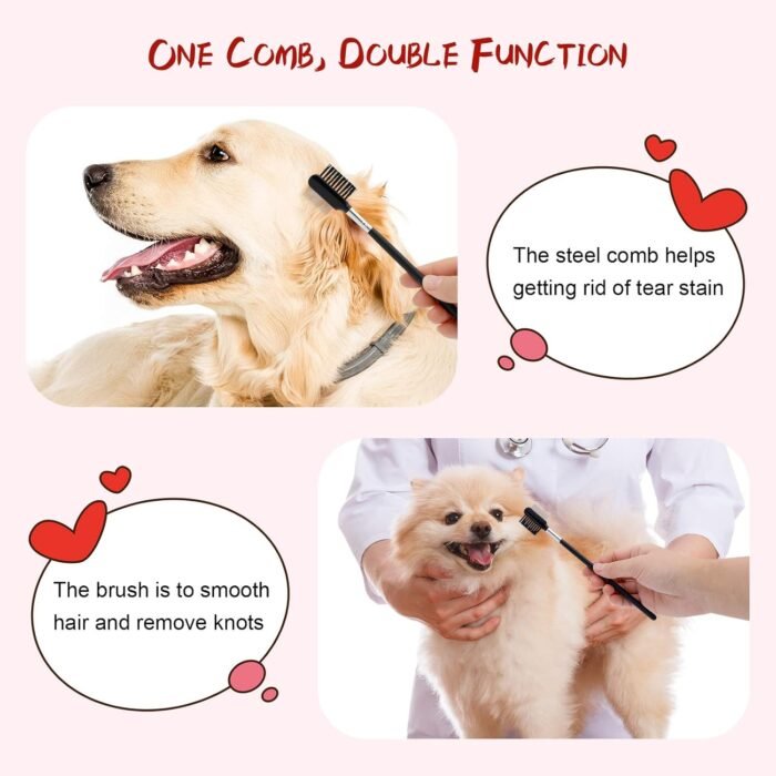Pets Grooming Comb Kit for Small Dogs Puppies For Tear Stain Remover, 2-in-1 with Round Teeth to Remove Knots Crust Mucus - Image 4